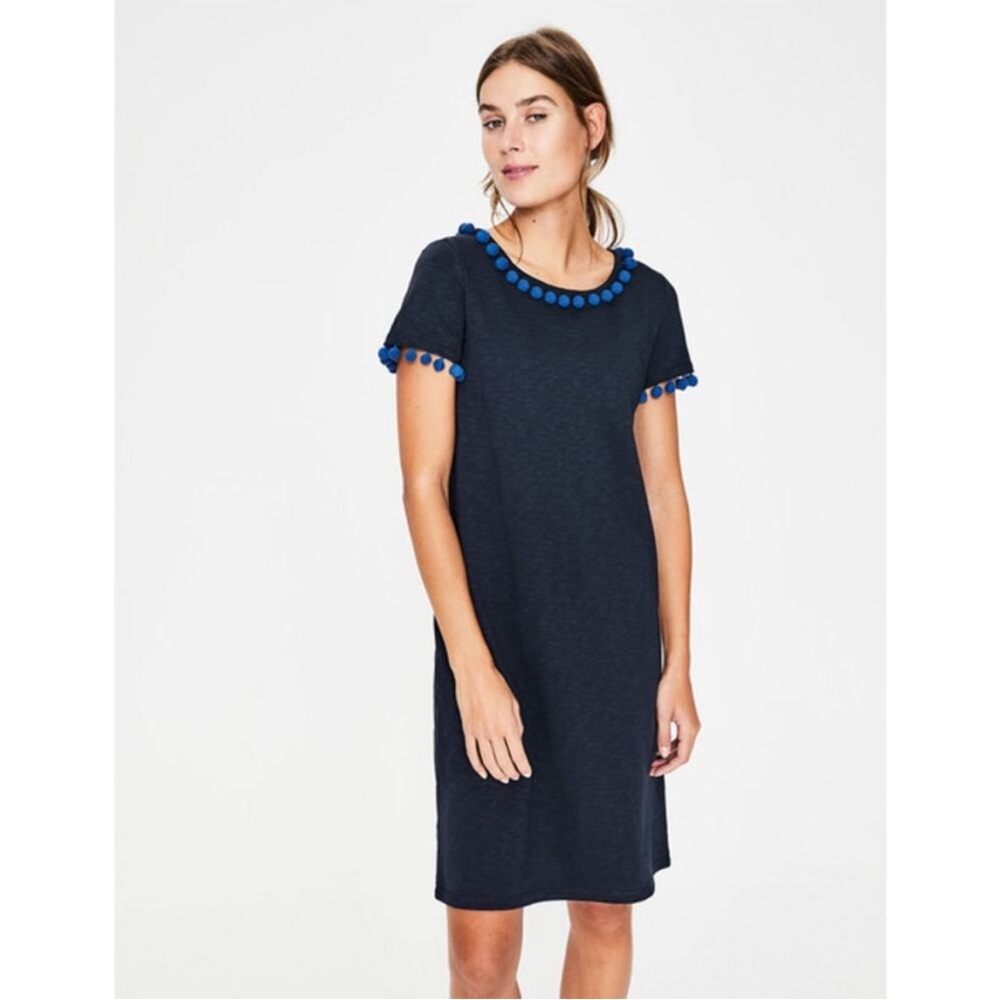Boden Bridget Jersey Pom-Pom Dress in Navy